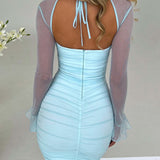 Long Sleeve Sweetheart Neckline Mini Dress